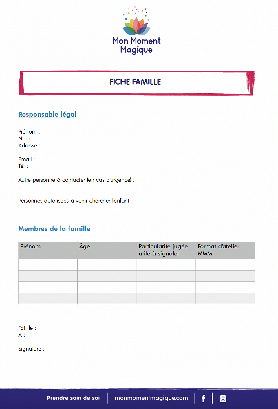 Fiche d’inscription ateliers Mon Moment Magique sur Pélissanne